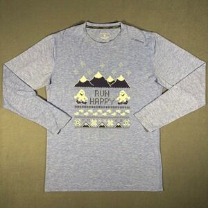 Brooks Run Happy Blue Long Sleeve Shirt Men's Medium Running Holiday Graphic Tee